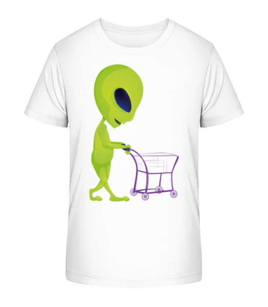 Alien Mit Einkaufswagen - Kinder Bio T-Shirt Stanley Stella - Weiß - Vorne