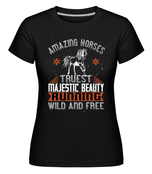 Amazing Horses Running Wild And Free - Shirtinator Frauen T-Shirt - Schwarz - Vorn