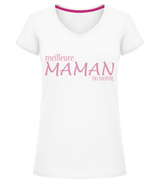 Meilleure Maman Du Monde - T-shirt col en V Femme - Blanc - Devant