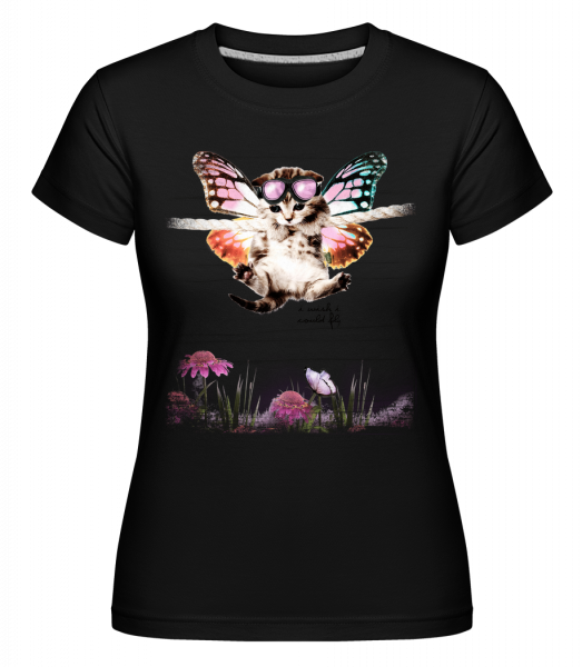 Katze Schmetterling - Shirtinator Frauen T-Shirt - Schwarz - Vorn