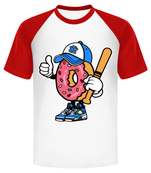 Donut - Männer Baseball T-Shirt - Weiß / Rot - Vorne