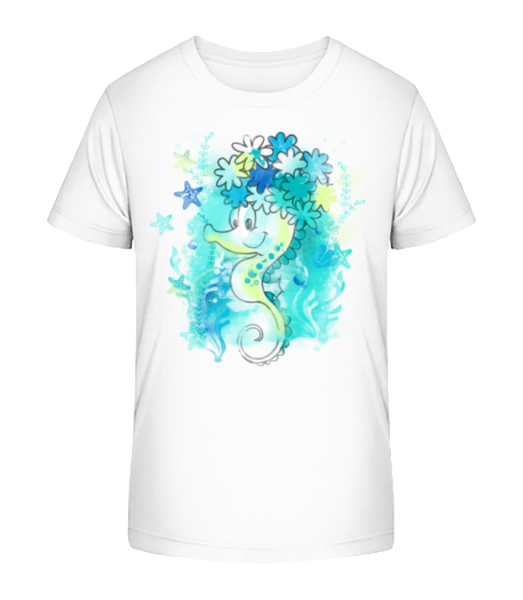 Aquarell Seepferdchen - Kinder Bio T-Shirt Stanley Stella - Weiß - Vorne