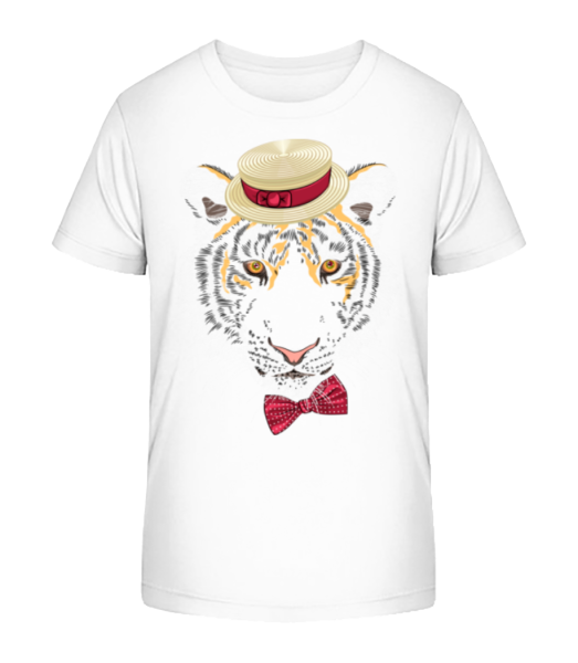 Tiger With Hat - Kinder Bio T-Shirt Stanley Stella - Weiß - Vorne