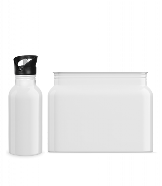 Trinkflasche mit Trinkhalm 600 ml - Weiß - Vorne