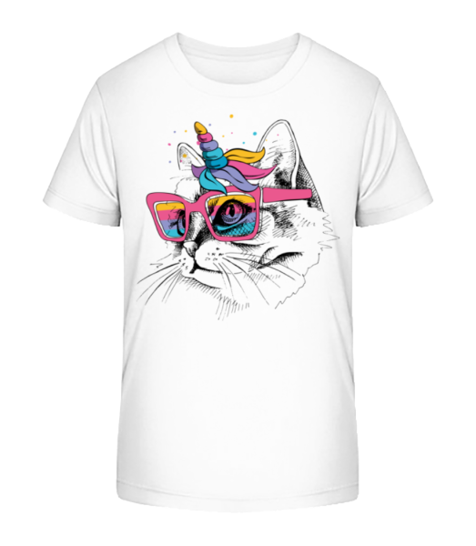 Einhorn Party Katze - Kinder Bio T-Shirt Stanley Stella - Weiß - Vorne