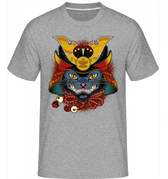 Samurai Cat - Shirtinator Männer T-Shirt - Grau meliert - Vorne