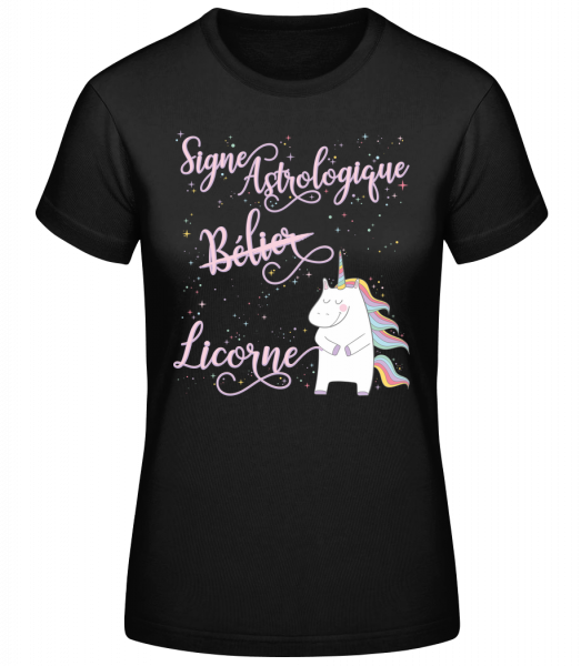 Signe Astrologique Licorne Bélie - T-shirt standard femme - Noir - Devant