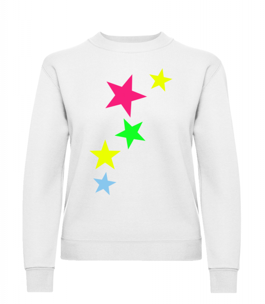 Bunte Sterne - Frauen Pullover - Weiß - Vorn