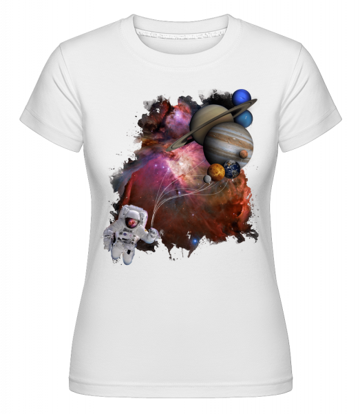 Astronaut Mit Planeten - Shirtinator Frauen T-Shirt - Weiß - Vorn