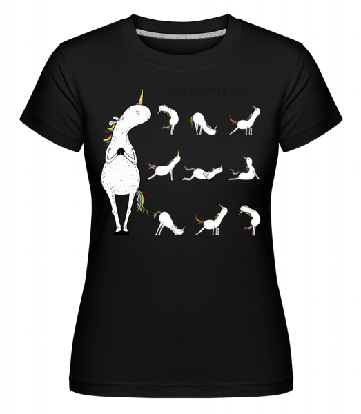 Yoga Einhorn Figuren Sonnengruß - Shirtinator Frauen T-Shirt - Schwarz - Vorn