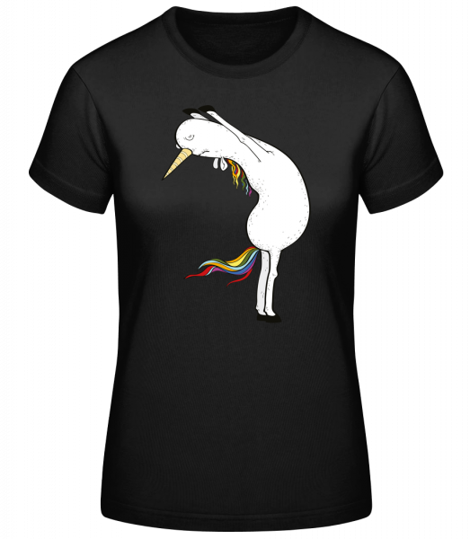 Yoga Einhorn Gestreckt - Basic T-Shirt - Schwarz - Vorn