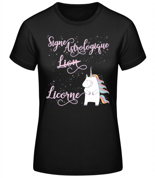 Signe Astrologique Licorne Lion - T-shirt standard femme - Noir - Devant