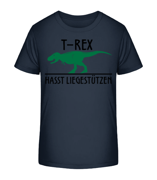 T-Rex Hasst Liegestütze - Kinder Bio T-Shirt Stanley Stella - Marine - Vorne