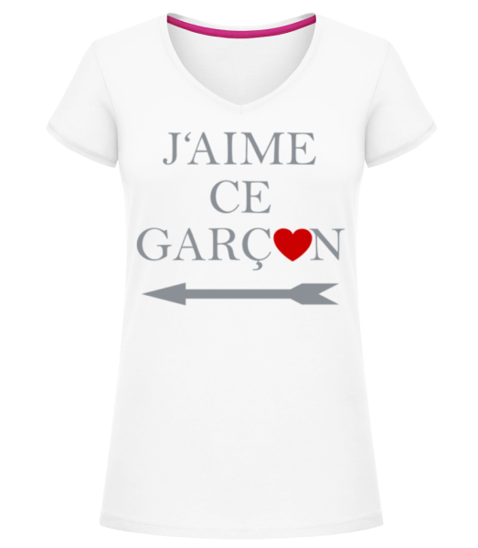 J'Aime Ce Garçon - T-shirt col en V Femme - Blanc - Devant