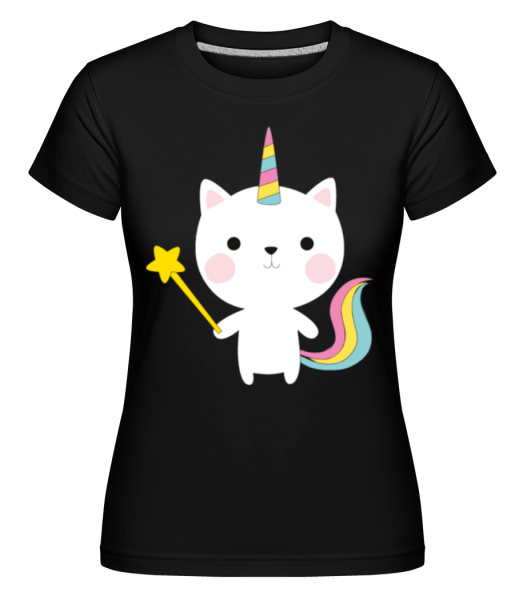Zaubernde Einhorn Katze - Shirtinator Frauen T-Shirt - Schwarz - Vorne