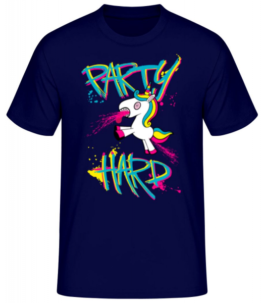 Party Hard Einhorn - Männer Basic T-Shirt - Marine - Vorne