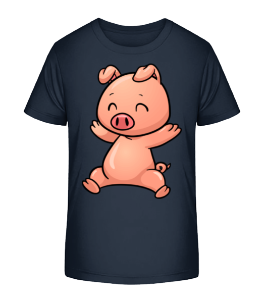 Schweinchen Springend Comic - Kinder Bio T-Shirt Stanley Stella - Marine - Vorne