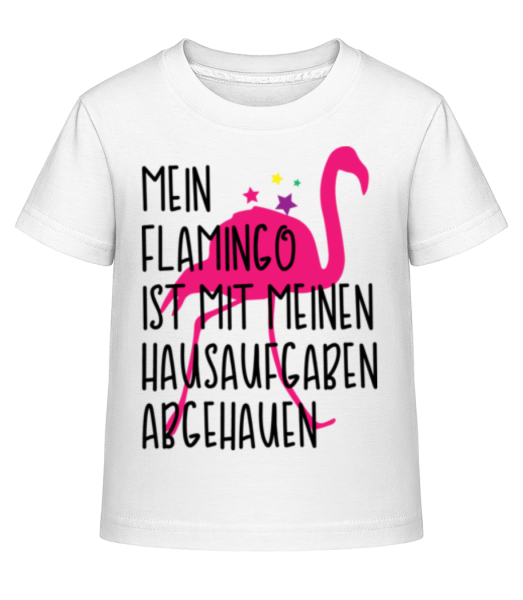 Flamingo Klaut Hausaufgaben - Kinder Shirtinator T-Shirt - Weiß - Vorne