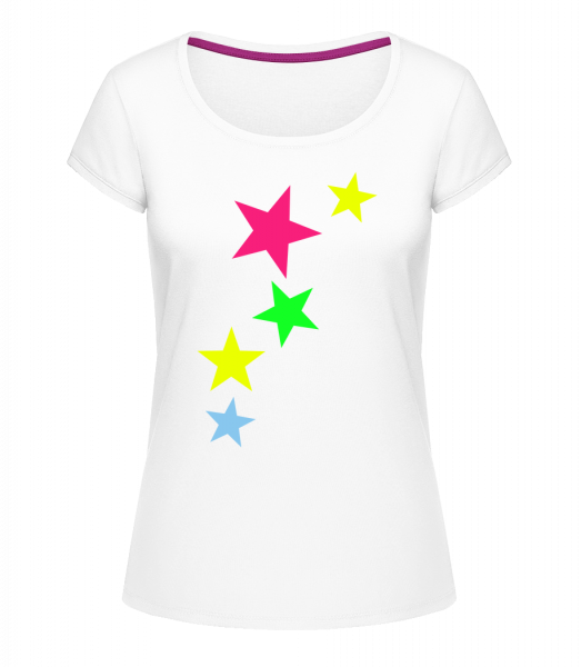 Bunte Sterne - Frauen T-Shirt U-Ausschnitt - Weiß - Vorn